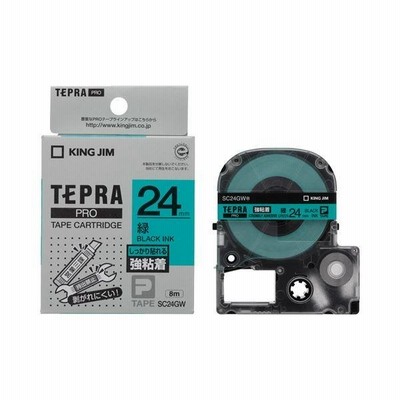 （まとめ） キングジム テプラ PRO テープカートリッジ 強粘着 24mm 緑／黒文字 SC24GW 1個 〔×4セット〕