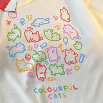 S~XL 萌寵 多彩貓仔 純棉 短T 情侶T【Y1273】MIT 情侶裝 短袖T恤 男女可穿 快速出貨 班服 團體服