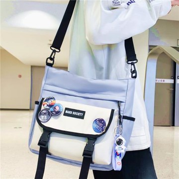 帆布斜挎包男潮牌時尚休閑單肩包學生上課輕便大容量ins工裝包包