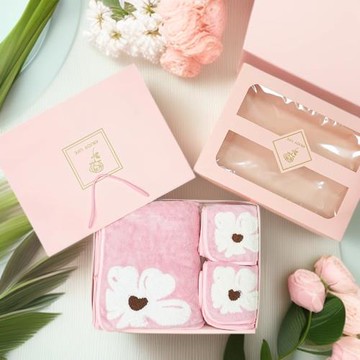 跨境珊瑚絨毛巾浴巾套裝結婚伴手禮毛巾過節回禮手提袋禮盒小禮品