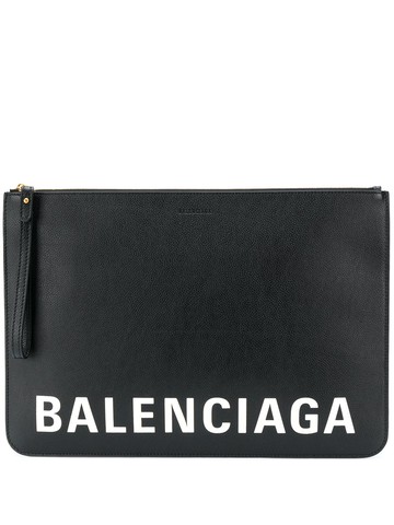 Balenciaga - logo-print clutch bag - women - Calf Leather - One Size - Black