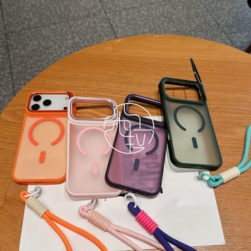 膚感磁吸殼 附掛繩 鏡頭支架 適用 iPhone 17 11 12 13 簡約 14 15 16 Pro Max 手機殼