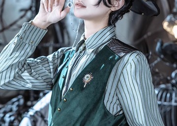 合作限定 詭秘之主×蒸汽大陸 哥特風復古 阿蒙系列條紋中性襯衫