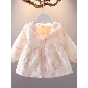 女寶寶外套薄款1-4歲女童春秋長袖上衣帶帽9個月嬰兒春裝拉鏈風衣