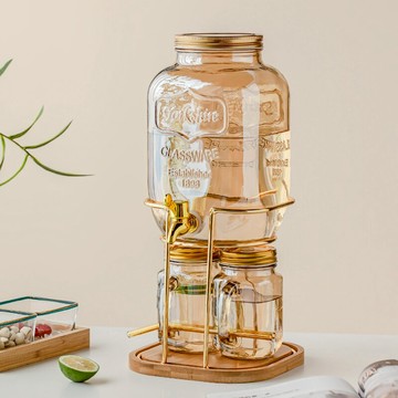 玻璃冷水壺涼白開水桶輕奢涼茶壺大容量帶龍頭家用杯子桶果汁罐