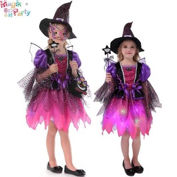 兒童萬圣節服裝 女童cos化妝舞會演出服巫婆公主裙小女巫表演服裝