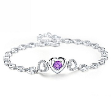 [米蘭精品] 925純銀手鍊鋯石手鏈-鏤空愛心亮面簡約七夕情人節生日禮物女飾品2色73zv19