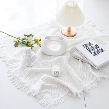 ins加厚華夫格流蘇背景桌布 溫柔奶白色拍照道具美食網紅攝影裝飾