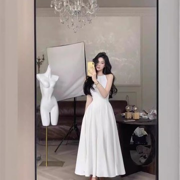 24新款立體裁剪修身顯瘦酒紅色連衣裙女春夏長款大擺a字裙進酒服