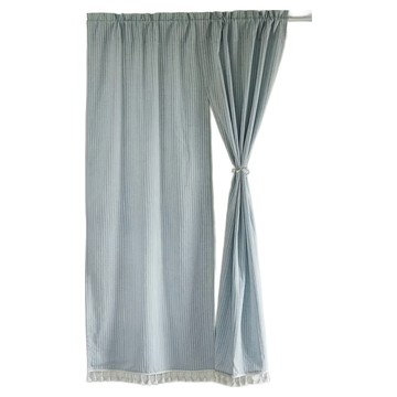 Hoom禾馨生活 日系棉麻門簾 雙開 棉質  85 x 180cm  Baby藍色