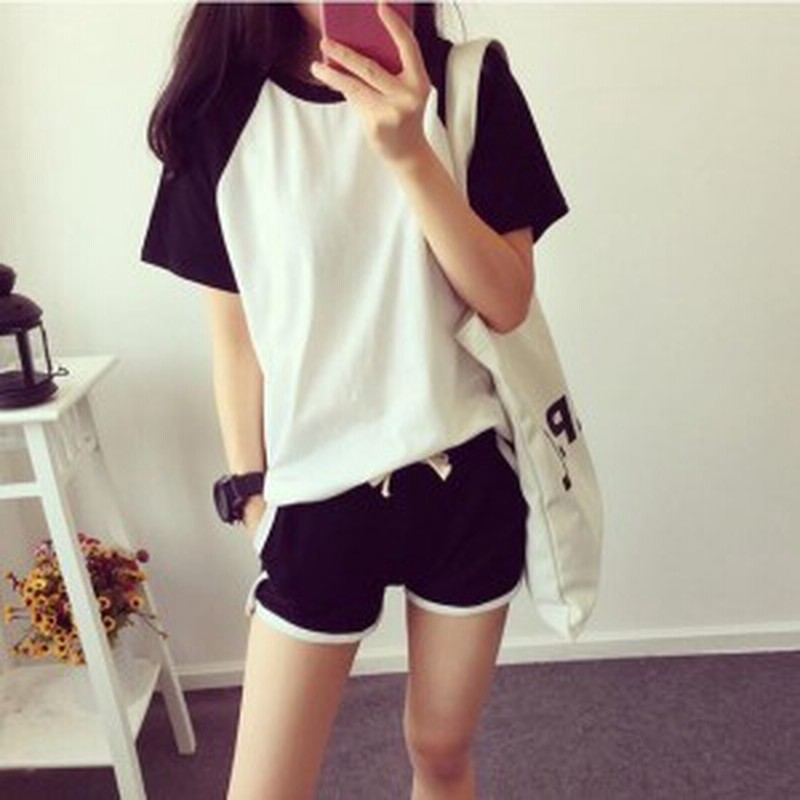 セール】レディース 上下セット セットアップ ショートパンツ パンツ Ｔシャツ 半袖カットソー スポーツ 短パン バイカラー 運動着 半 通販  LINEポイント最大10.0%GET | LINEショッピング