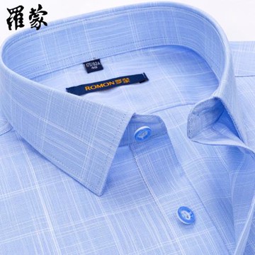 羅蒙夏季格子短袖襯衣男士半袖中青年商務休閑時尚百搭襯衣爸爸裝