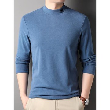 春秋季休閑半高領男士純色保暖德絨衛衣潮流韓版男裝內搭長袖T恤