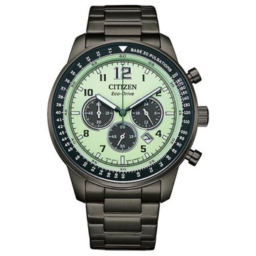 【CITIZEN】星辰 Eco-Drive光動能 夜光型者 CA4507-84X 鋼錶帶 三眼計時男錶 夜光/黑 44mm