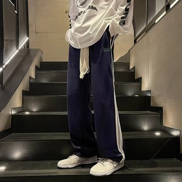 ✨ 好喝到咩噗茶 ✨ 直筒休閑褲 日系復古九分褲 運動褲男 寬鬆百搭 秋季潮牌高街長褲 條紋復古風