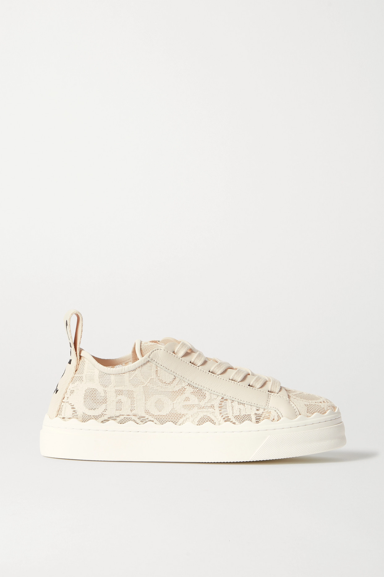 Chloé - Lauren Scalloped Lace, Leather And Canvas Sneakers - Off-white - IT41