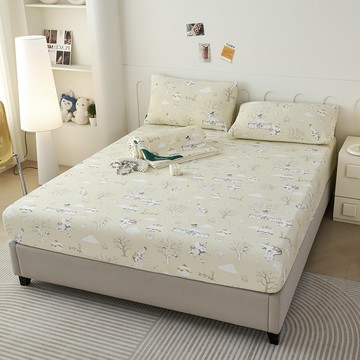 Crocodile 鱷魚 急凍瞬涼印花 涼感紗床包枕套組 B款  薄床包 + 薄枕套 2個  黃色  雙人