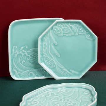 創意陶瓷盤家用小吃盤景德鎮餐具青瓷盤酒店會所擺盤干果碟子壺承