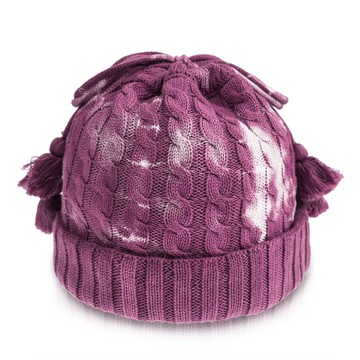 天然染色繫帶毛線帽