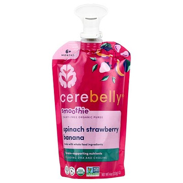 Cerebelly, 奶昔，無乳製品有機果泥，6 個月以上，菠菜、草莓、香蕉，4 盎司（113 克）