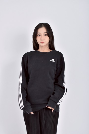 (L) adidas棉質內刷毛黑色長袖上衣