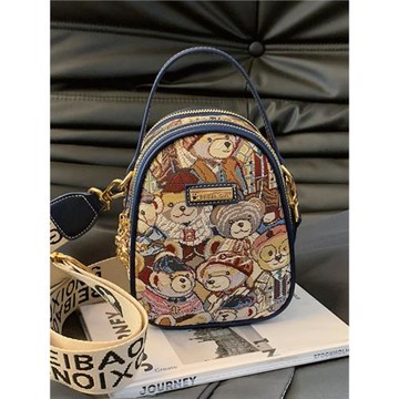 北包包原創2025新款小熊韓版ins單肩斜挎包高級感帆布洋氣手機包