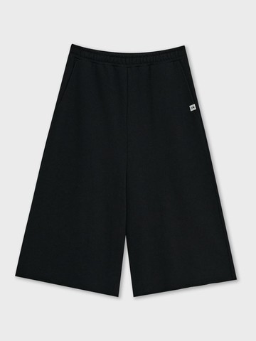 Basic 3/4 Length Wide Sweatpants [BLACK]