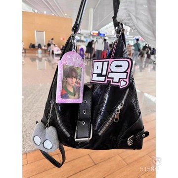 💛側背包💛高級感機車風雙肩包2024新款小衆旅行包通懃百搭大學生單肩斜挎包