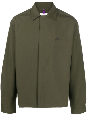 OAMC - logo-print poplin shirt - men - Polyester/Silk/Cotton - S - Green