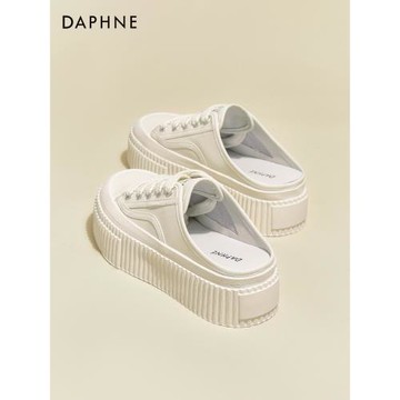 達芙妮2026年春冬真皮餅干透氣小白鞋女厚底懶人包頭半拖鞋女外穿