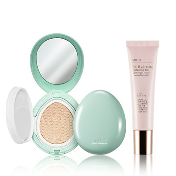 MKUP 美咖 零毛孔柔霧控油氣墊粉餅【SPF25 PA++】+B5 保濕潤色妝前乳(效期:20261231)