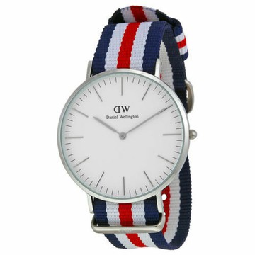 其他錶款 DW Daniel Wellington 經典藍白紅帆布腕錶-銀框/40mm(0202DW)