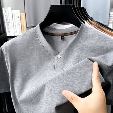 稻草人男士V領短袖t恤2025新款夏季純棉雞心領寬松半袖體恤男上衣