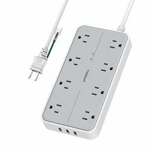 電源タップ 延長コード 2m usb コンセント 8個AC口 3USBポート テーブルタップ 壁掛け マルチタップ oaタップ たこ足配線 雷ガード 一括