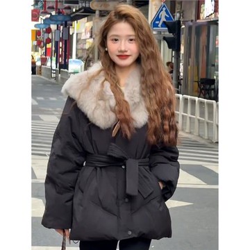 黑色短款毛領羽絨服女冬季天2024年新款時尚洋氣高級感小眾設計感