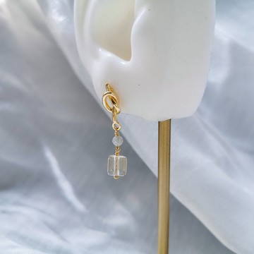 【客製化禮物】香檳方塊 - 拉長石 耳環 飾品 施華洛世奇水晶元素