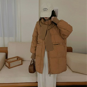 現貨+預購 真羽絨90%鴨絨羽絨外套-氣質優雅簡約寬鬆保暖圍巾女夾克5色74jx88【獨家進口】【米蘭精品】