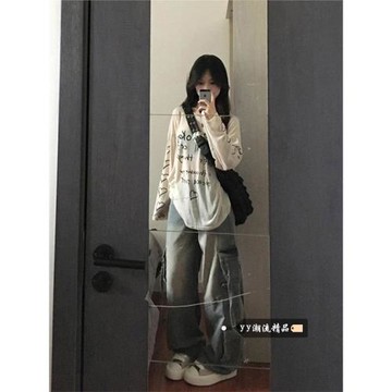 慵懶白色薄紗防曬罩衫t恤女冬季2025新款薄款寬松中長款長袖上衣