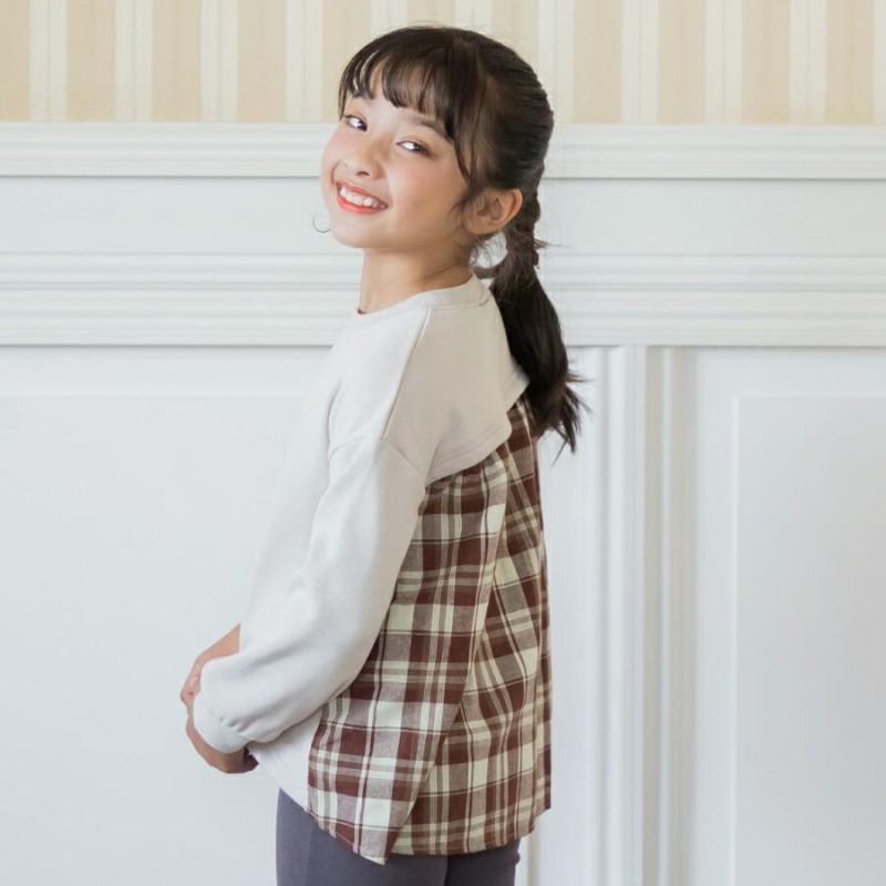 子供服 裏起毛 背中チェックトレーナー 子ども服 こども服 キッズ