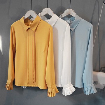 襯衫 OL百褶袖雪紡襯衫上衣 韓版 【82-12-8709】ibella 艾貝拉