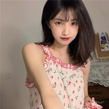 夏季甜美碎花修身彈力木耳邊外穿辣妹小可愛背心【聚物優品】