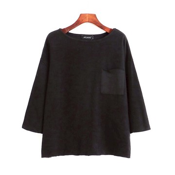 短款圓領衛衣 春季新款九分袖寬松休閑打底絨衫 女口袋上衣Q/13-3