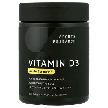 Sports Research, 維生素 D3，50 微克（2,000 國際單位），360 粒軟凝膠