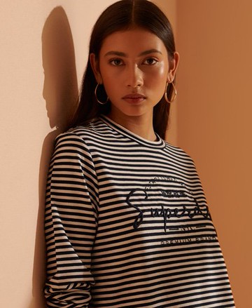 Superdry Women's Women's Stripe Graphic Nyc Top Navy / Nautical Navy Stripe - Size: 12 Size: 8
