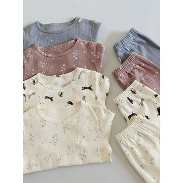 mori🎀mori嬰幼兒夏裝薄款家居服套裝男童女童寶寶韓版印花五分袖睡衣兩件套