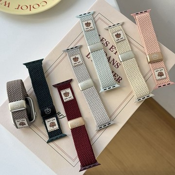 新款 禮帽熊卡通尼龍錶帶 適用 apple watch 蘋果手錶錶帶 iwatch SE 1-10代通用 編織磁吸扣錶帶