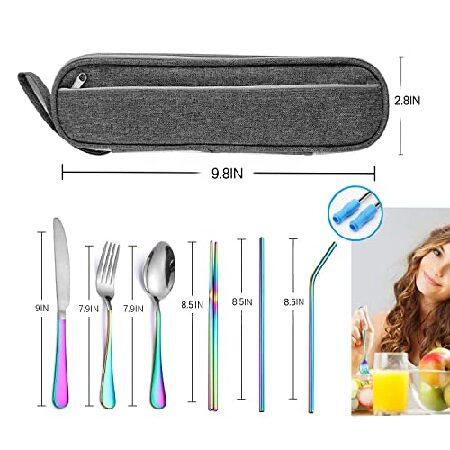 Travel Reusable Utensils Silverware with Case,Travel Camping Cutlery set,Chopsticks and Straw Portable Flatware with Case, Stainless steel  並行輸入品