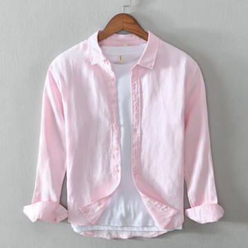 中國風亞麻長袖襯衫夏秋男士全麻翻領寬松襯衣純色職業寸衫上衣男