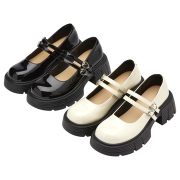 【Grace Gift】瑪莉珍鞋 包鞋 瑪麗珍【日系學院2WAY愛心雙帶輕量厚底瑪莉珍鞋】2色 35-40號 厚底鞋