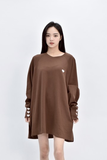 (2XL) qingqing愛心刺繡oversized棕色長袖上衣